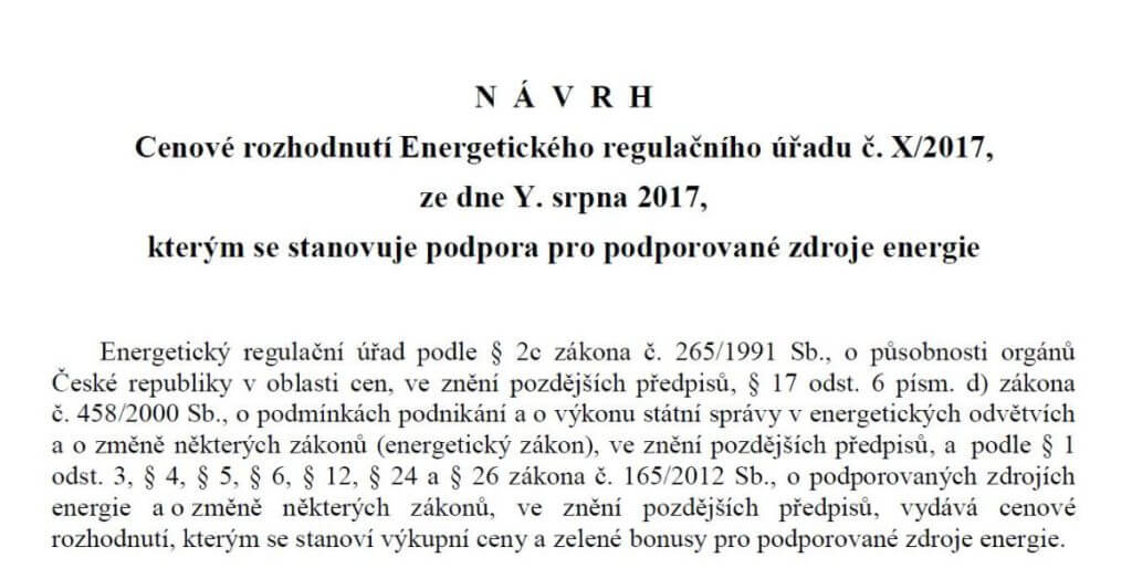 Návrh cenového rozhodnutí pro rok 2018 Návrh cenového rozhodnutí pro rok 2018